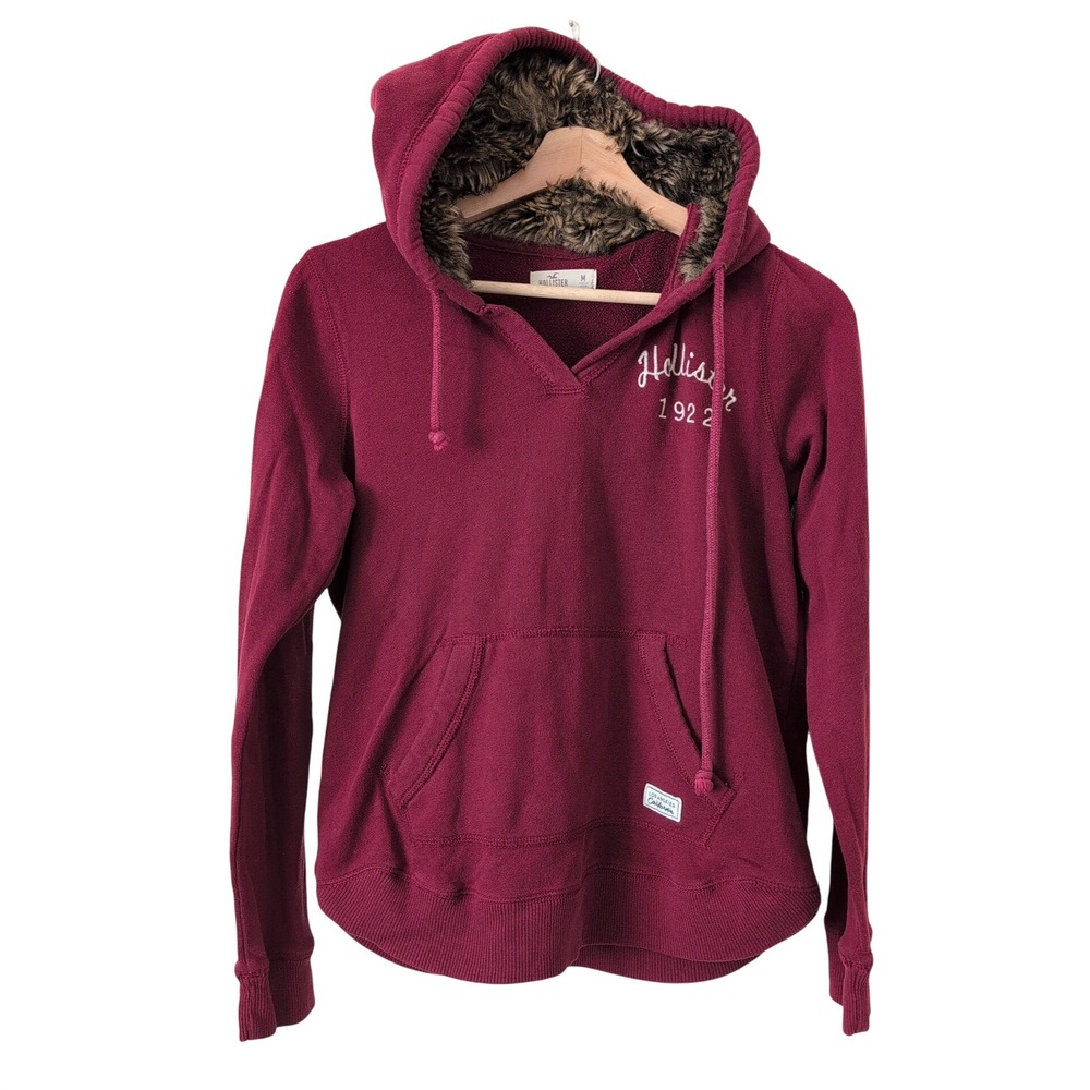 Y2K Hollister Burgundy Hoodie Fur Lined Hood Pullover Sweatshirt‎ M Bella Swan